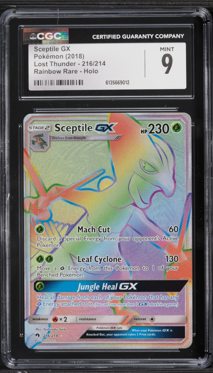 2018 Pokemon Sun & Moon Lost Thunder Rainbow Rare Sceptile GX #216 CGC 9 MINT