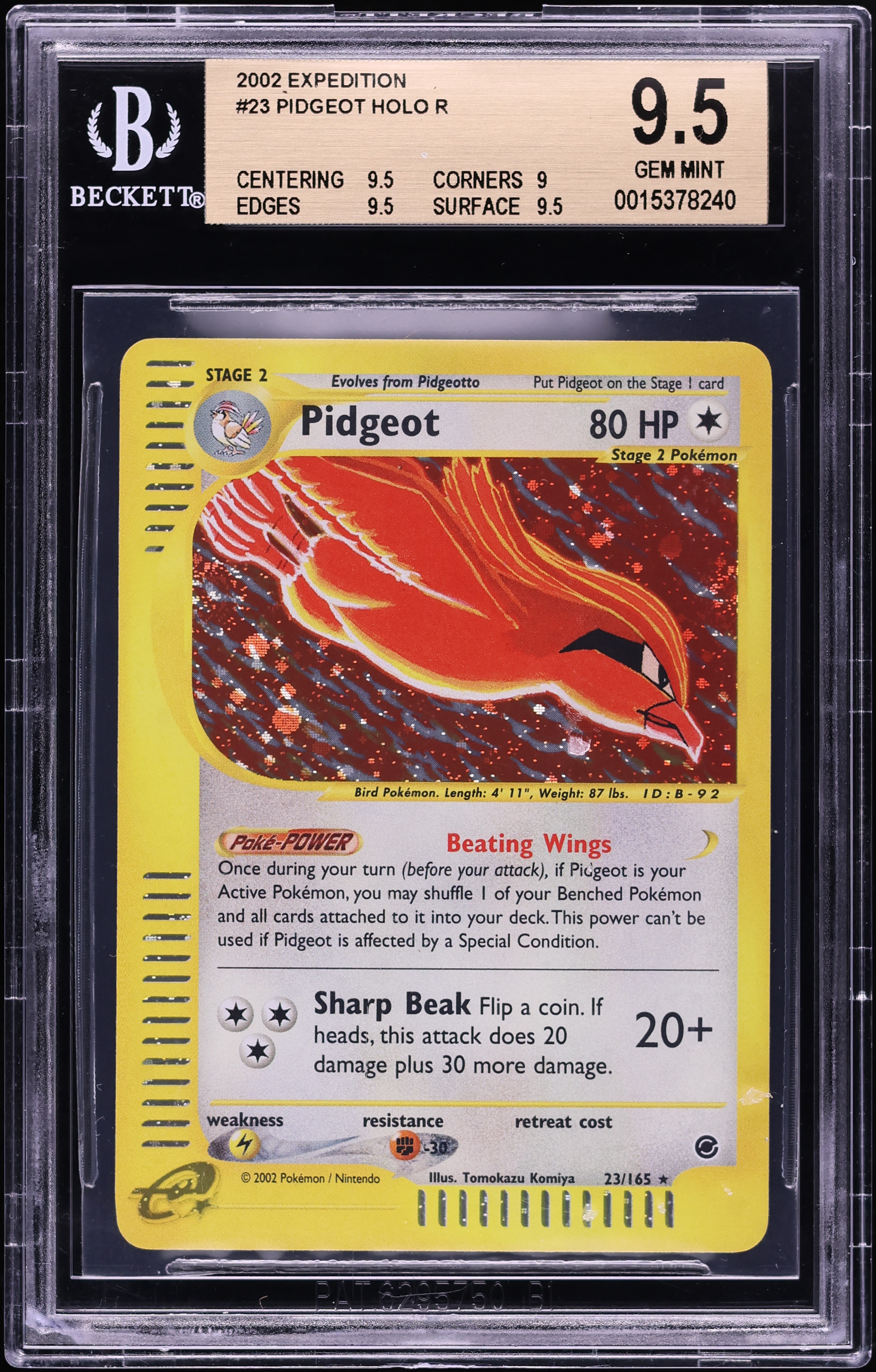 2002 Pokemon Expedition Holo Pidgeot #23 BGS 9.5 GEM MINT