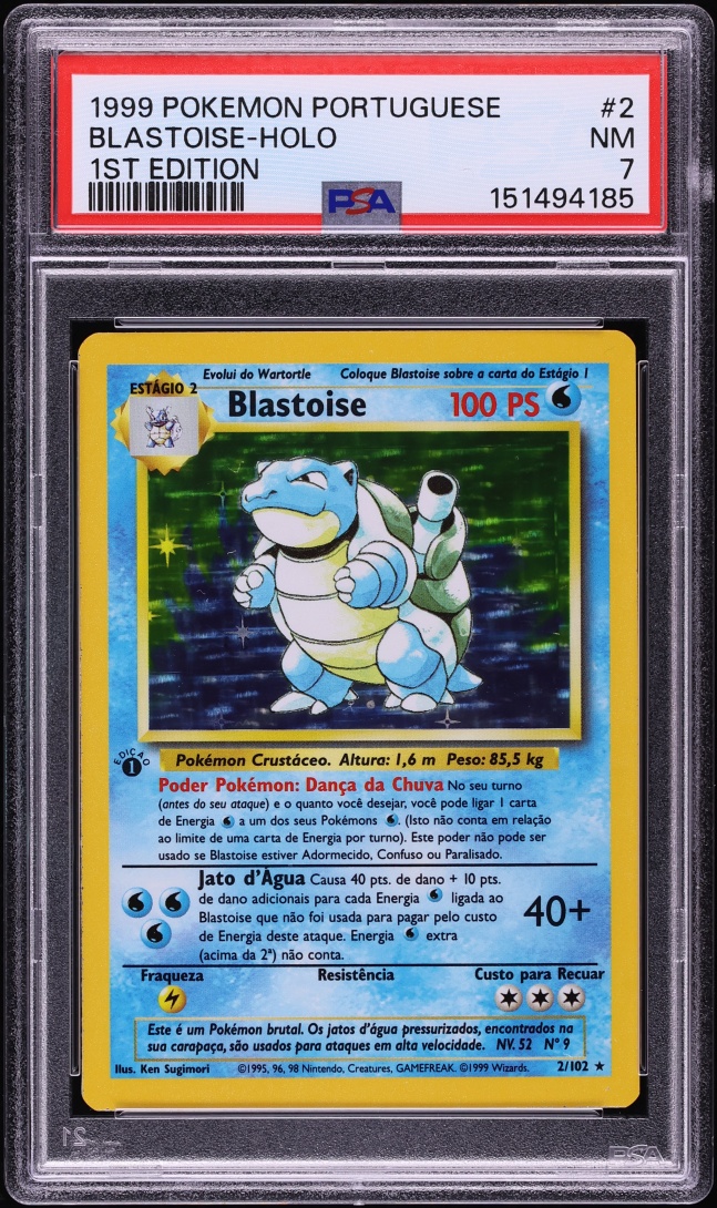 1999 Pokemon Portuguese Base Set 1st Edition Holo Blastoise #2 PSA 7 NRMT