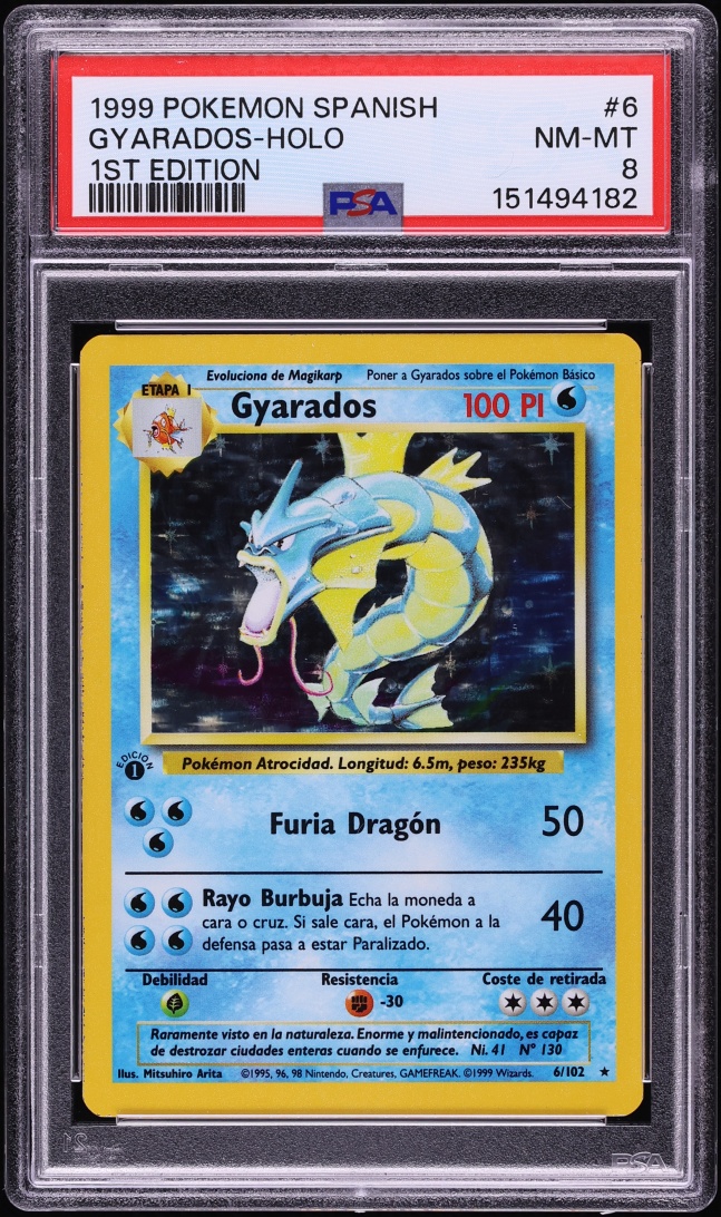 1999 Pokemon Spanish Base Set 1st Edition Holo Gyarados #6 PSA 8 NM-MT