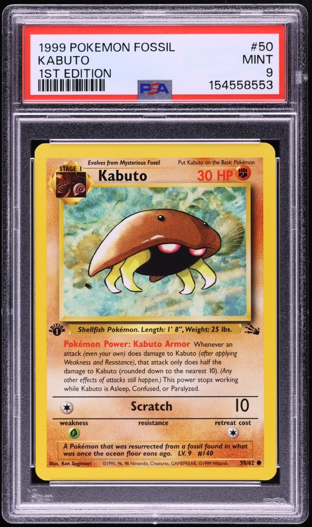 1999 Pokemon Fossil 1st Edition Kabuto #50 PSA 9 MINT