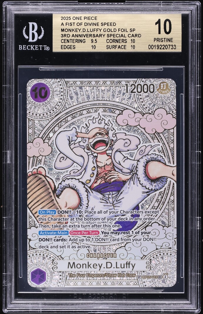 2025 One Piece A Fist Of Divine Speed Gold Foil Monkey D. Luffy #OP05-119 BGS 10 PRISTINE