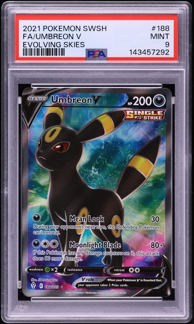 2021 Pokemon Sword & Shield Evolving Skies Full Art Umbreon V #188 PSA 9 MINT