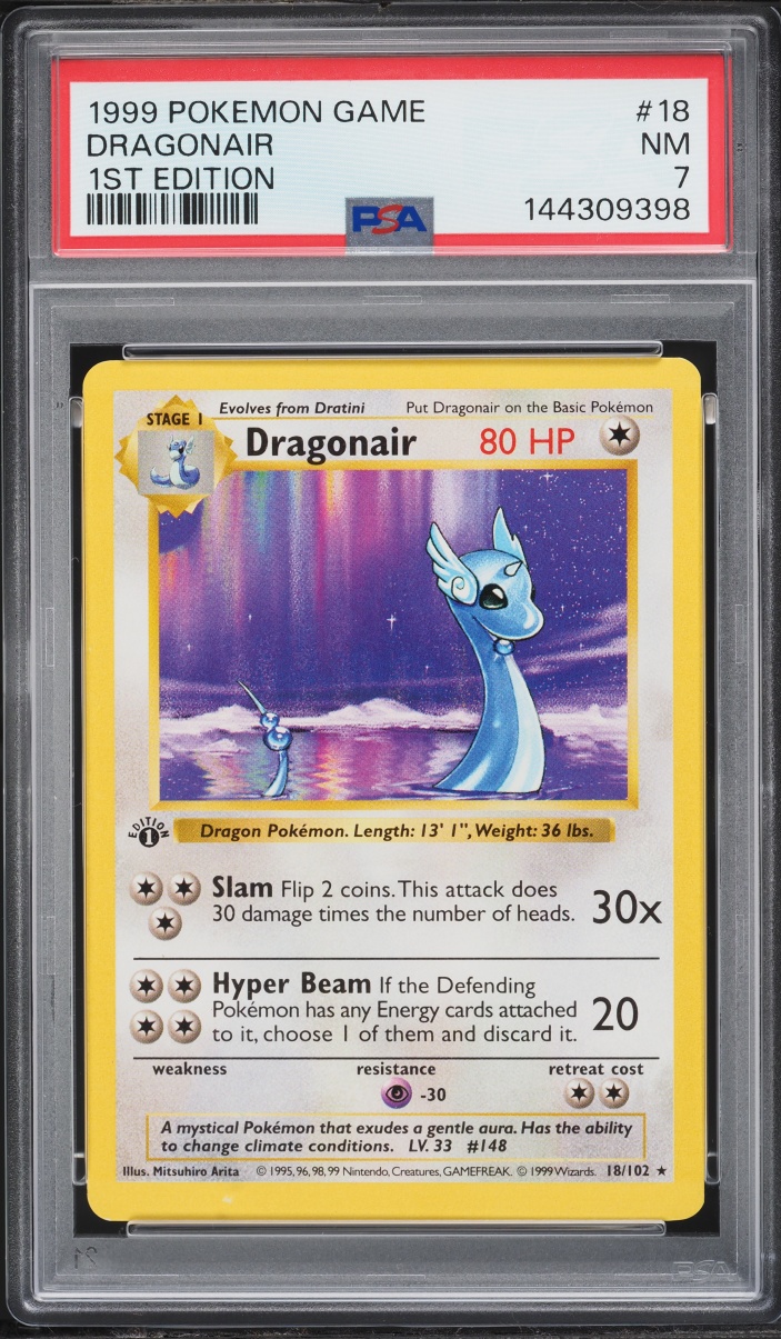 1999 Pokemon Base Set Shadowless 1st Edition Dragonair #18 PSA 7 NRMT