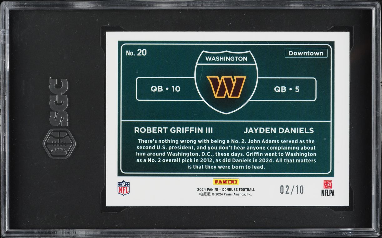 2024 Donruss Downtown Horizontal Gold Robert Griffin III Jayden Daniels ROOKIE /10 #20 SGC 9.5