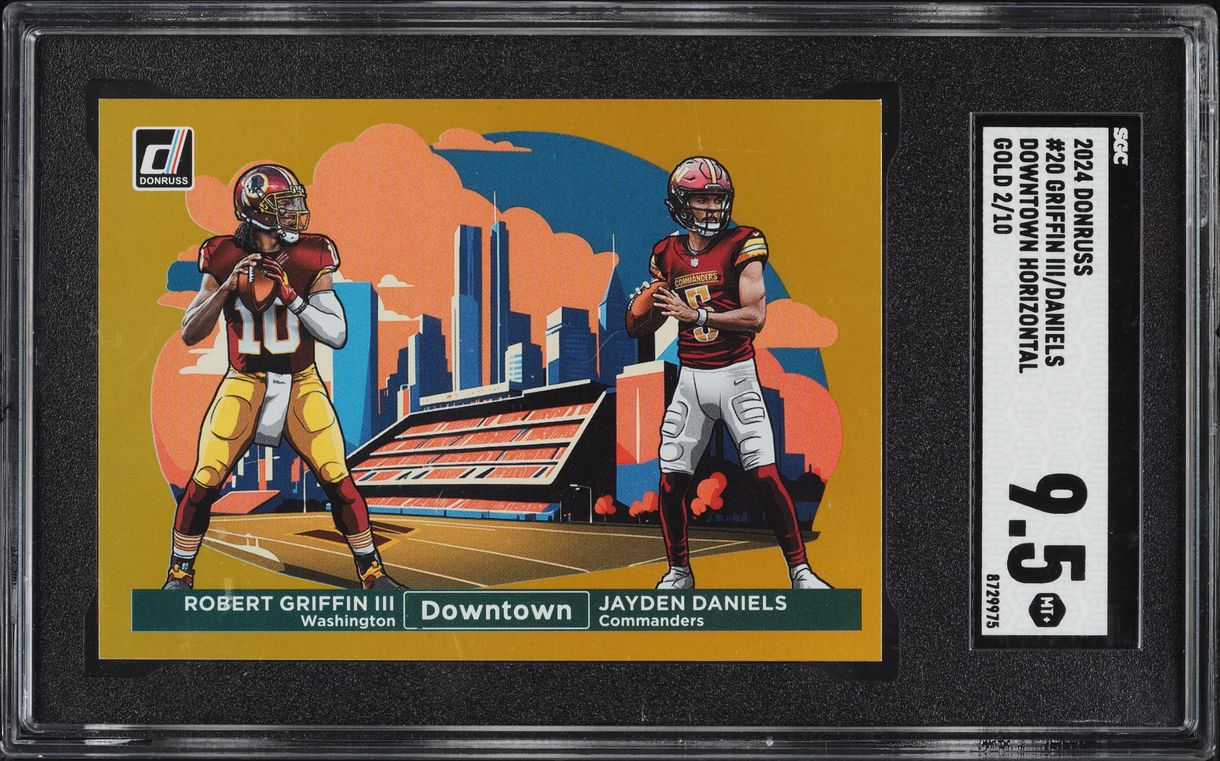 2024 Donruss Downtown Horizontal Gold Robert Griffin III Jayden Daniels ROOKIE /10 #20 SGC 9.5