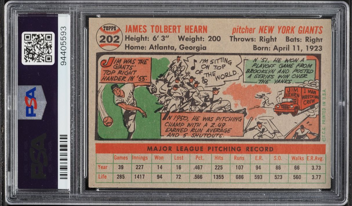 1956 Topps Jim Hearn #202 PSA 7 NRMT