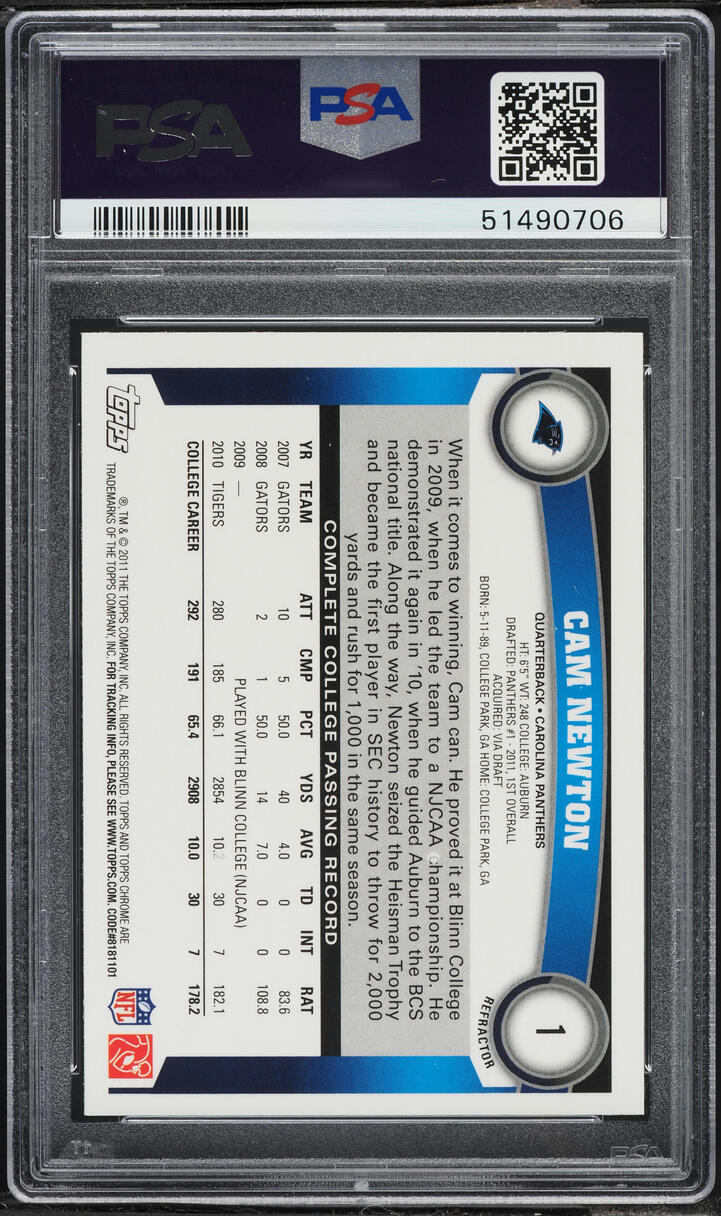 2011 Topps Chrome Xfractor Cam Newton ROOKIE #1 PSA 10 GEM MINT
