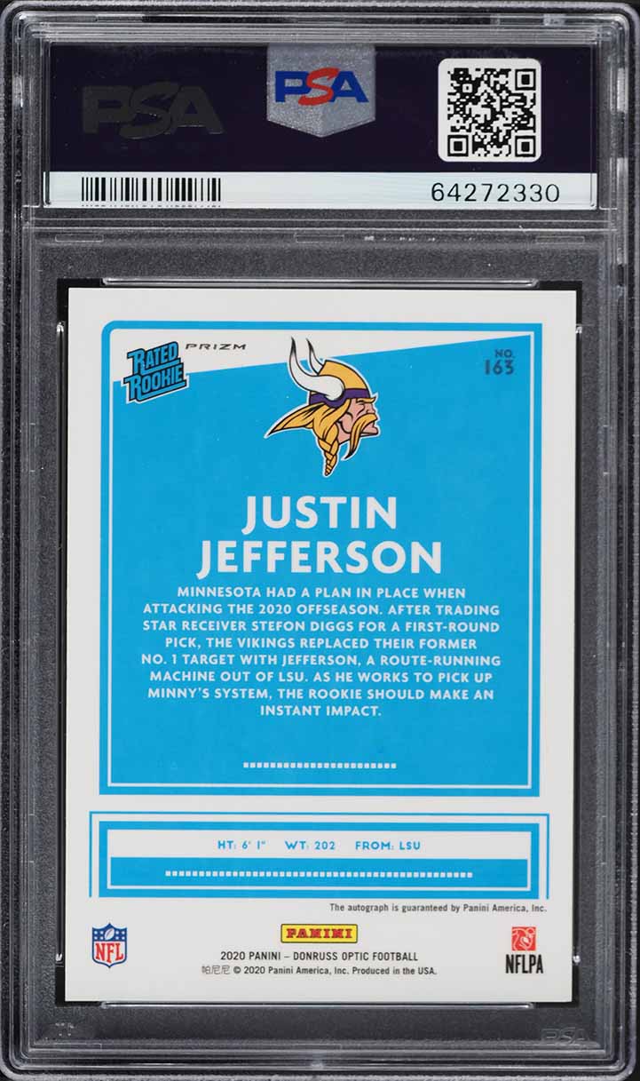 2020 Donruss Optic Bronze Justin Jefferson ROOKIE AUTO #163 PSA 10 GEM MINT