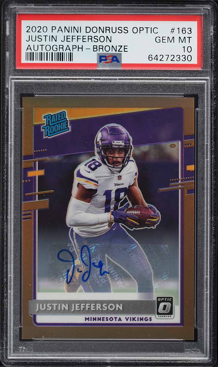 2020 Donruss Optic Bronze Justin Jefferson ROOKIE AUTO #163 PSA 10 GEM MINT