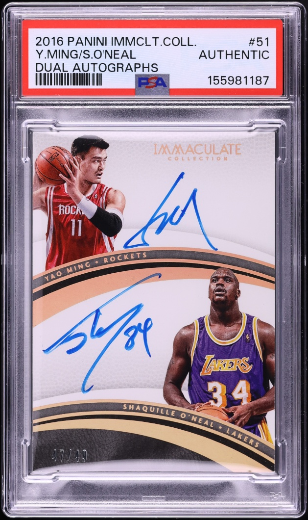 2016 Immaculate Collection Dual Yao Ming Shaquille O'Neal AUTO /49 #51 PSA AUTH