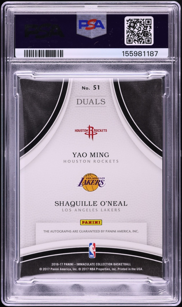 2016 Immaculate Collection Dual Yao Ming Shaquille O'Neal AUTO /49 #51 PSA AUTH