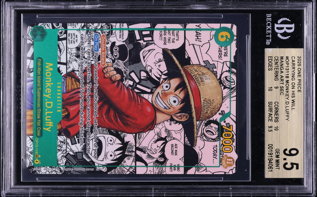 2025 One Piece Carrying On His Will Manga Art Monkey D. Luffy #OP13-118 BGS 9.5 GEM MINT