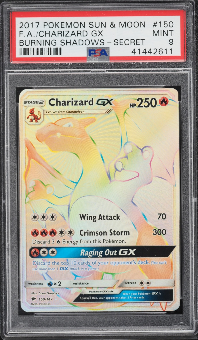 2017 Pokemon Sun & Moon Burning Shadows Rainbow Rare Charizard GX #150 PSA 9 MINT