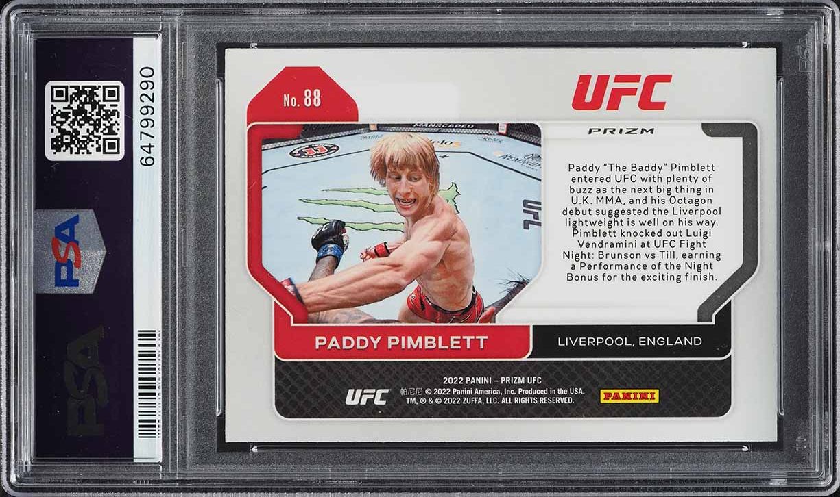 2022 Panini Prizm UFC White Sparkle Paddy Pimblett ROOKIE #88 PSA 8 NM-MT