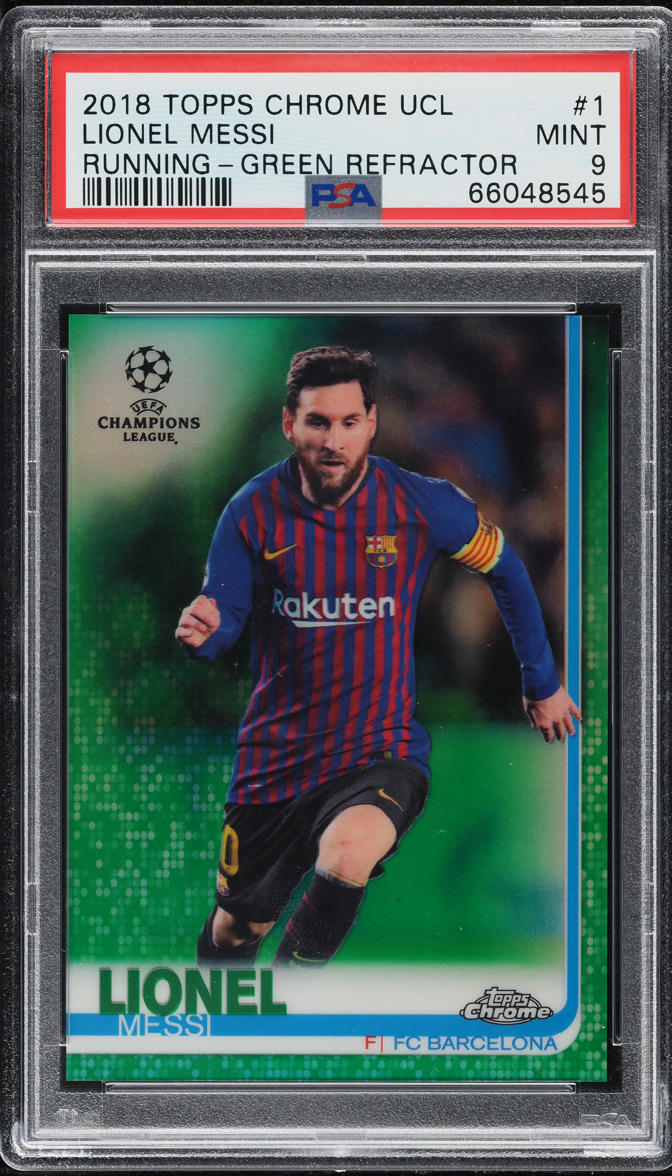 2019 Topps Chrome UCL Green Refractor Lionel Messi /99 PSA