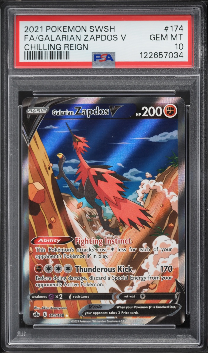 2021 Pokemon Sword & Shield Chilling Reign Alt Art Galarian Zapdos V #174 PSA 10 GEM MINT