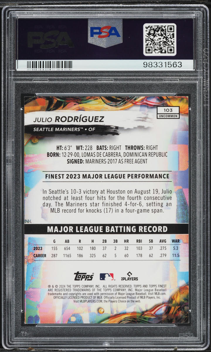 2024 Finest Checkerboard Refractor Julio Rodriguez #103 PSA 10 GEM MINT