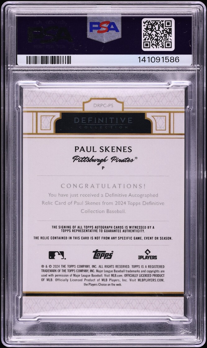 2024 Topps Definitive Collection Definitive Red Paul Skenes ROOKIE PATCH AUTO 1/1 PSA 10 GEM
