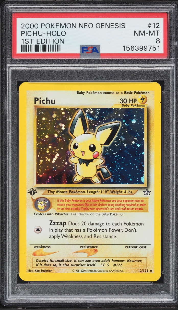 2000 Pokemon Neo Genesis 1st Edition Holo Pichu #12 PSA 8 NM-MT