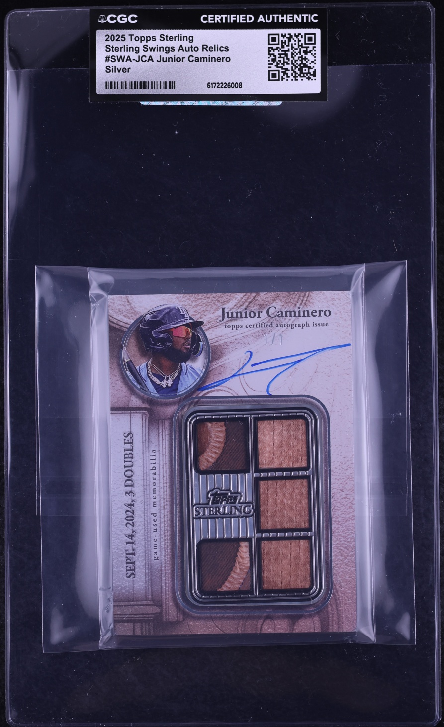 2025 Topps Sterling Swings Silver Junior Caminero PATCH AUTO 1/1 #SWA-JCA CGC AUTH
