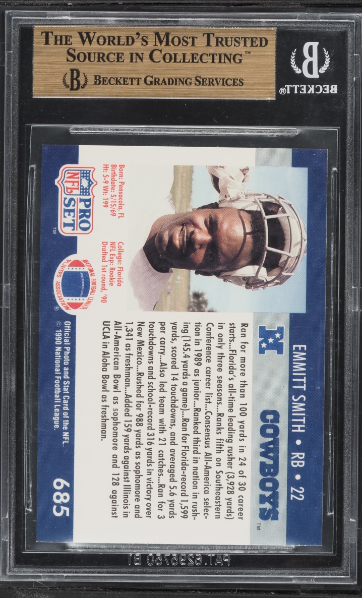 1990 Pro Set Football Emmitt Smith ROOKIE #685 BGS 9.5 GEM MINT