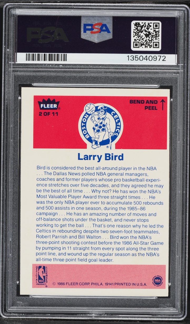 1986 Fleer Sticker Basketball Larry Bird #2 PSA 5 EX