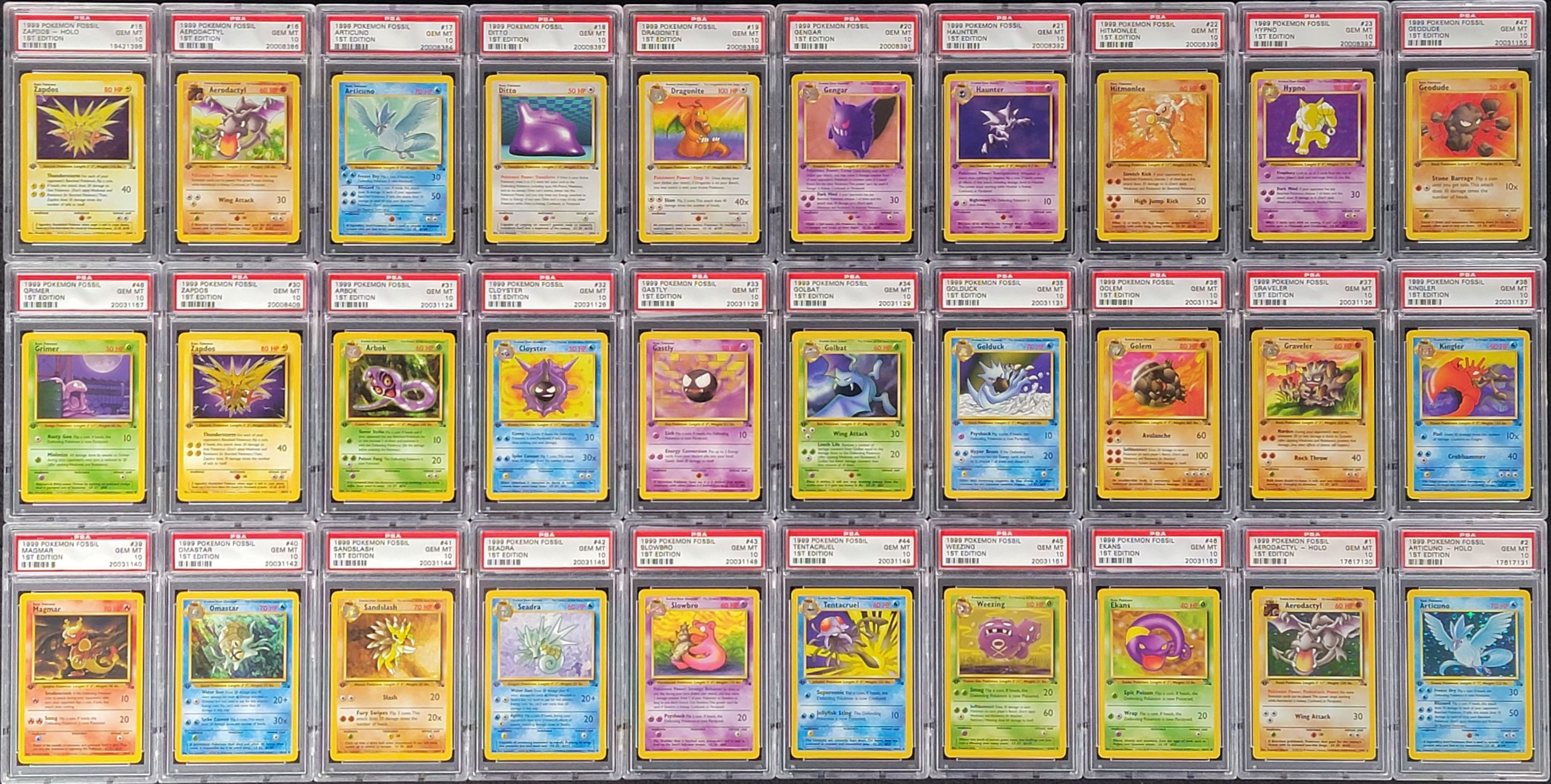 1999 Pokémon Fossil 1st Edition Complete Set, ALL PSA 10 GEM MINT