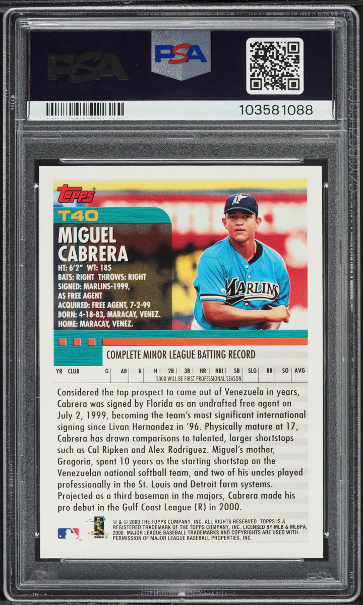 2000 Topps Traded Miguel Cabrera ROOKIE #T40 PSA 9 MINT
