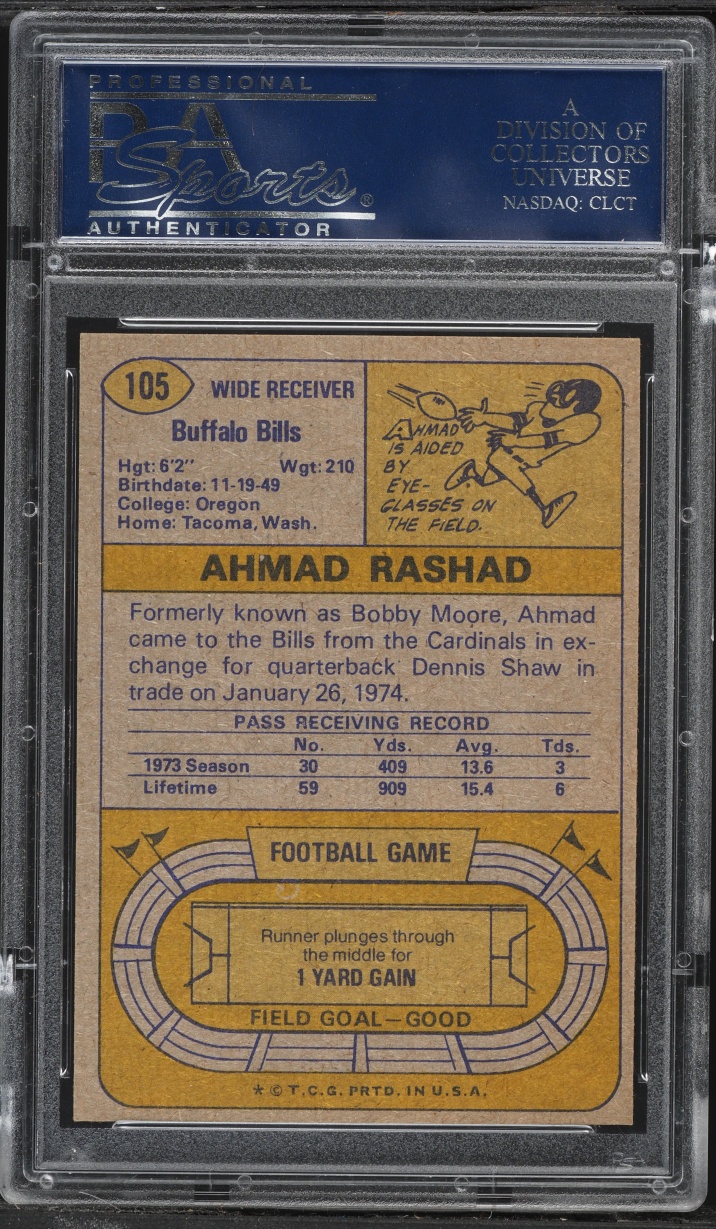 1974 Topps Football Ahmad Rashad ROOKIE #105 PSA 7 NRMT
