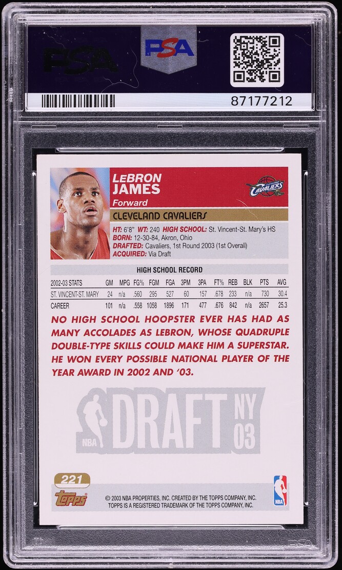 2003 Topps Collection LeBron James ROOKIE #221 PSA 8 NM-MT