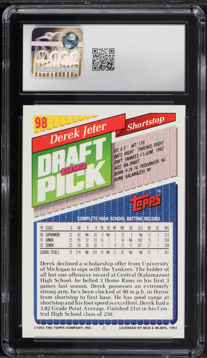 1993 Topps Derek Jeter ROOKIE #98 CGC 9 MINT