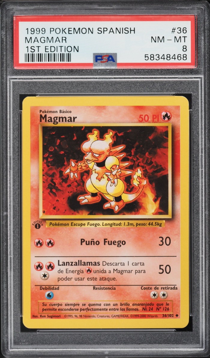 1999 Pokemon Spanish Base Set 1st Edition Magmar #36 PSA 8 NM-MT