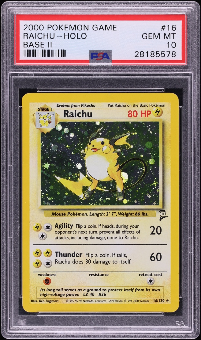 2000 Pokemon Base Set 2 Holo Raichu #16 PSA 10 GEM MINT