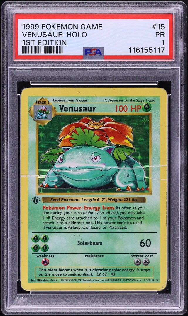 1999 Pokemon Base Set Shadowless 1st Edition Holo Venusaur #15 PSA 1 PR