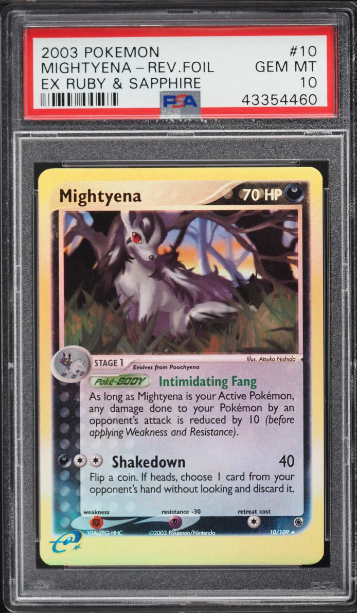 2004 Pokemon EX Fire Red & Leaf Green Reverse Holo Mightyena #10 PSA 10 GEM MINT