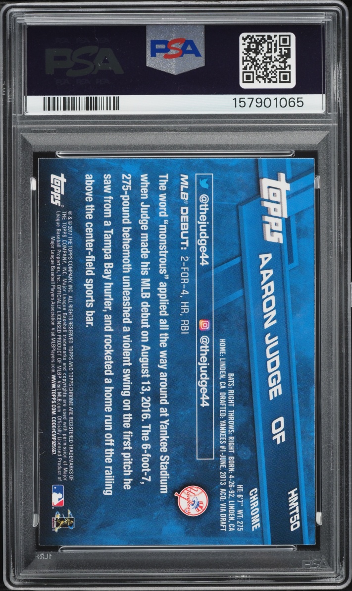 2017 Topps Chrome Update Aaron Judge ROOKIE #HMT50 PSA 10 GEM MINT