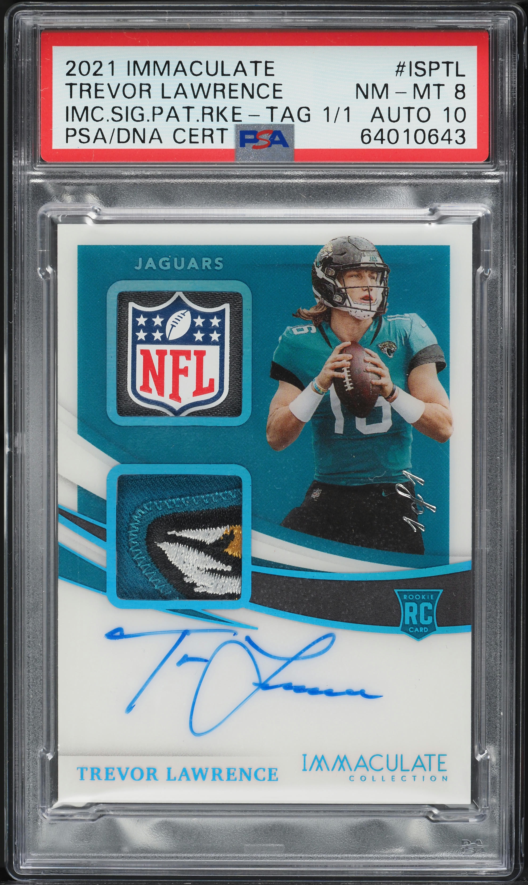2021 Immaculate Collection Trevor Lawrence RC PATCH AUTO DNA 10 1/1 PSA ...