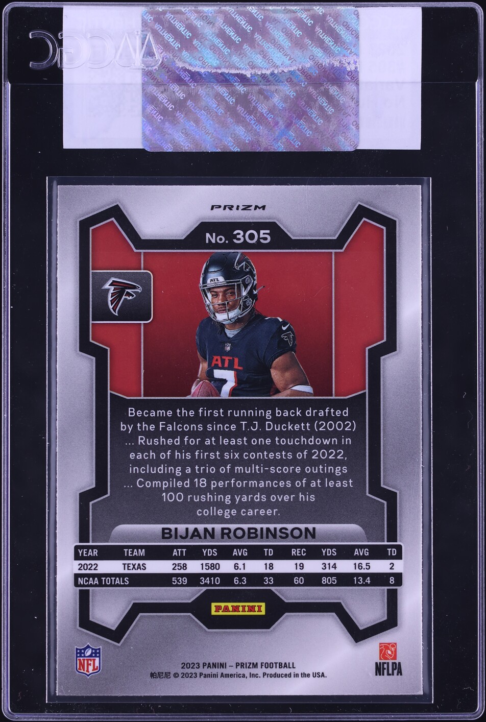 2023 Panini Prizm Variation No Huddle Bijan Robinson ROOKIE #305 CGC AUTH