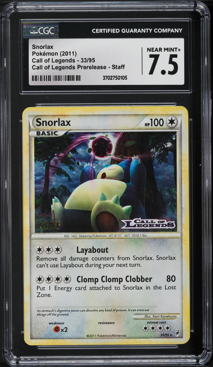 2011 Pokemon Call Of Legends Prerelease Staff Snorlax #33 CGC 7.5 NRMT+