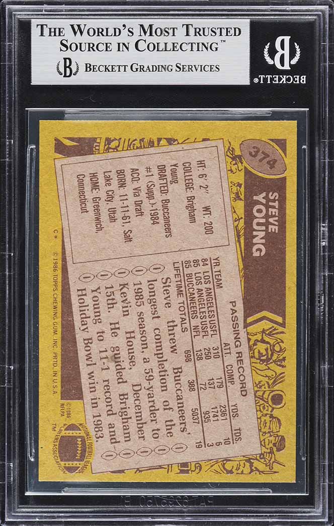 1986 Topps Football Steve Young ROOKIE #374 BGS 9 MINT