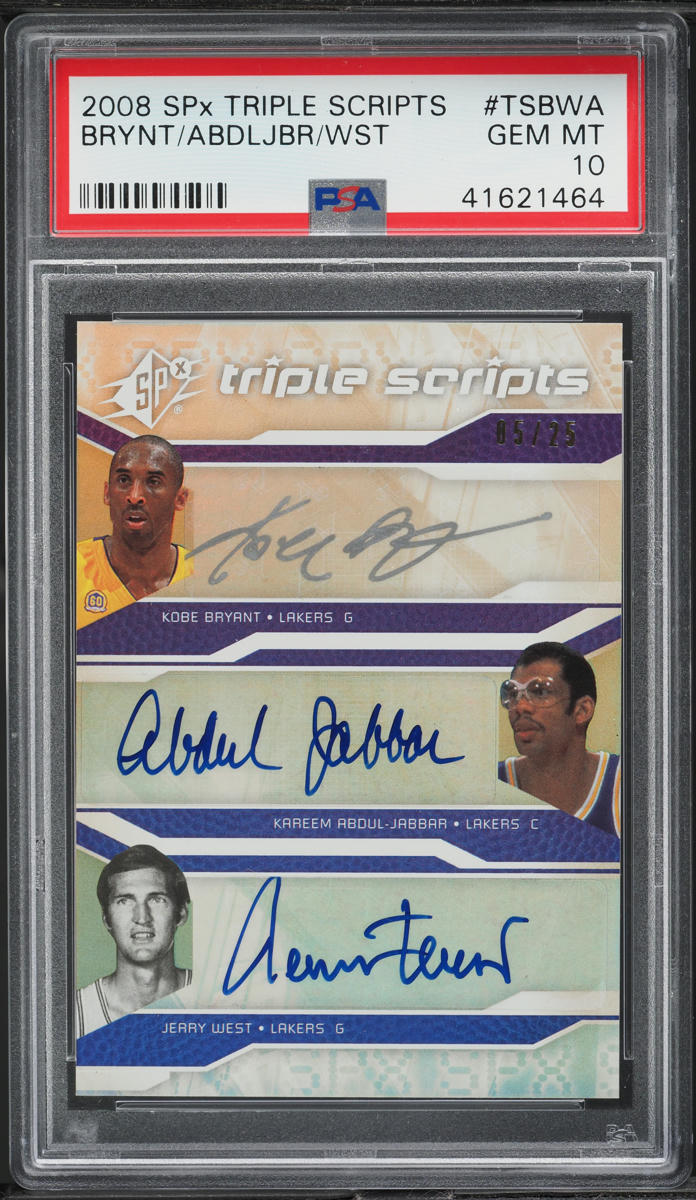 2008 SPx Triple Scripts Kobe Bryant Abdul-Jabbar West AUTO /25 PSA 10 ...