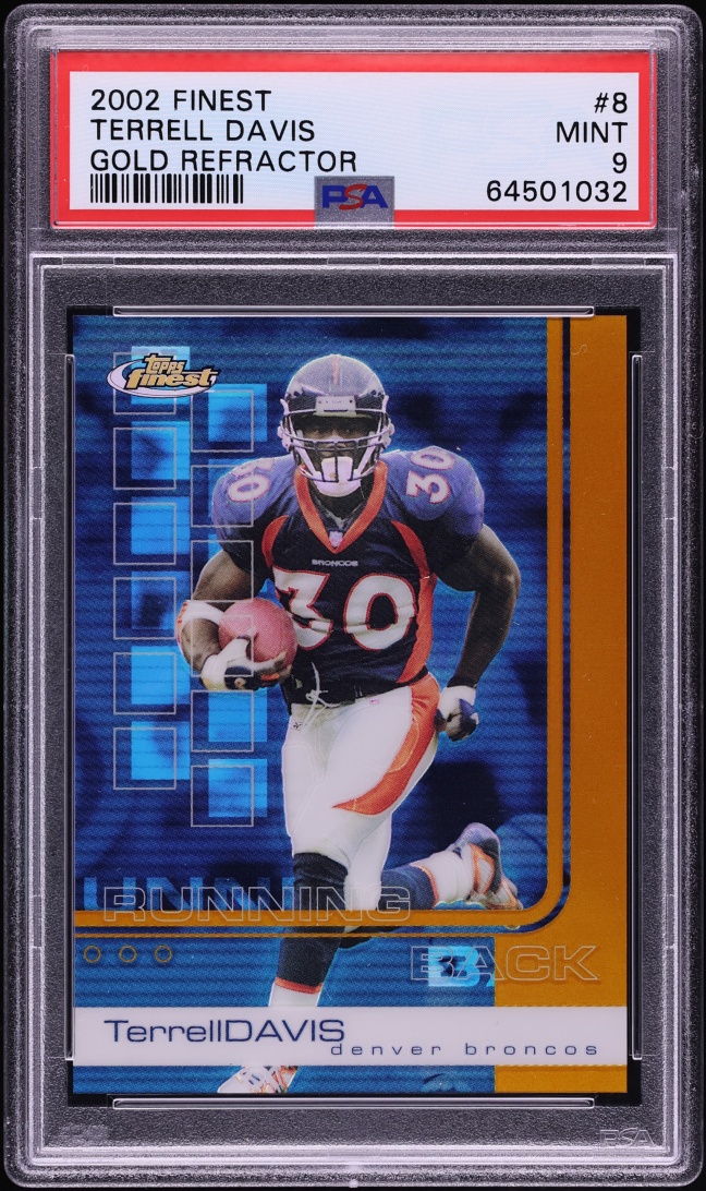 2002 Finest Gold Refractor Terrell Davis /25 #8 PSA 9 MINT