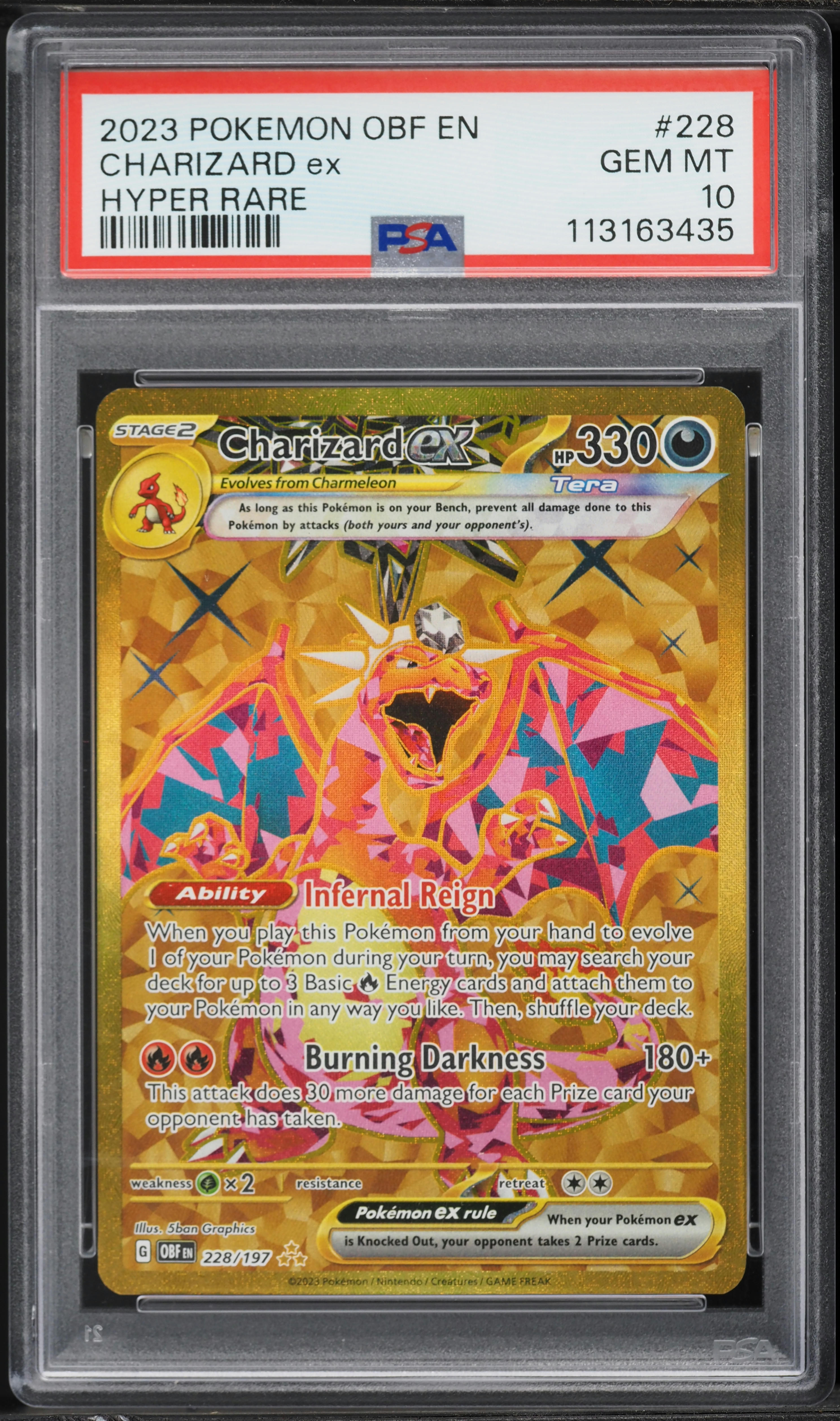 2023 Pokemon Scarlet & Violet Obsidian Flames Gold Rare Charizard ex #228 PSA 10 GEM MINT