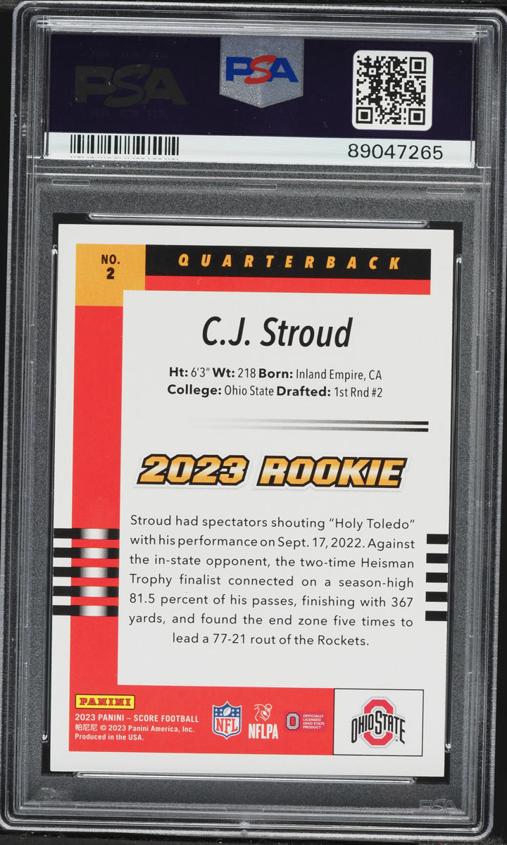 2023 Score '03 Throwback C.J. Stroud ROOKIE #2 PSA 9 MINT