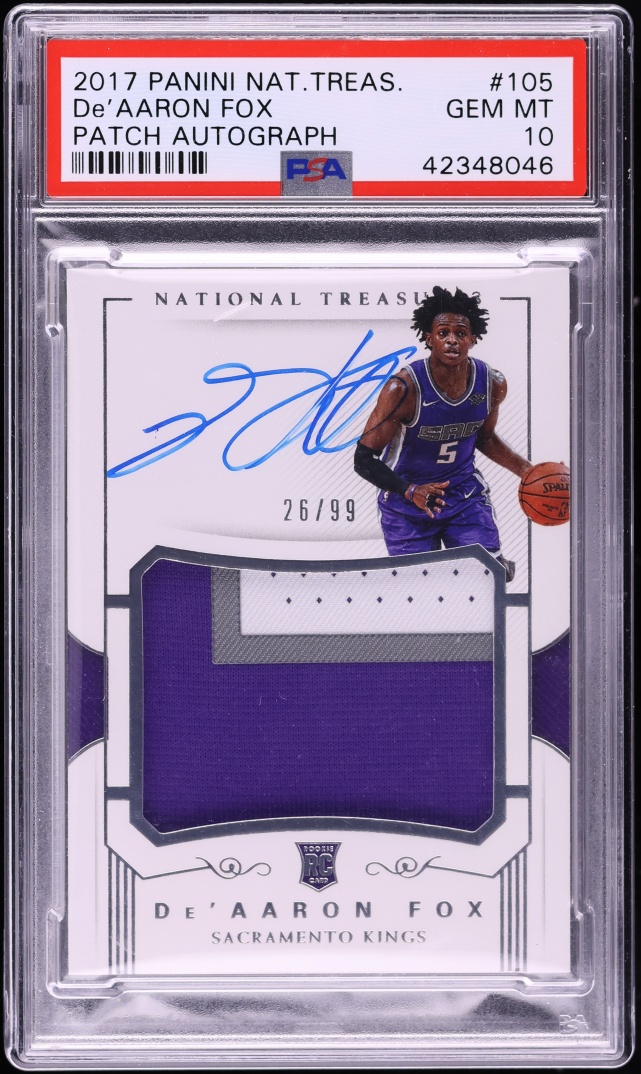 2017 National Treasures De'Aaron Fox ROOKIE PATCH AUTO /99 #105 PSA 10 GEM MINT