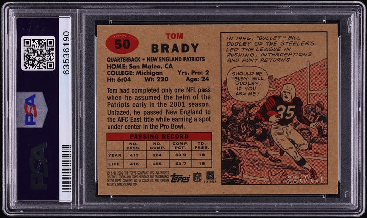 2002 Topps Heritage Retrofractor Tom Brady /557 #50 PSA 10 GEM MINT