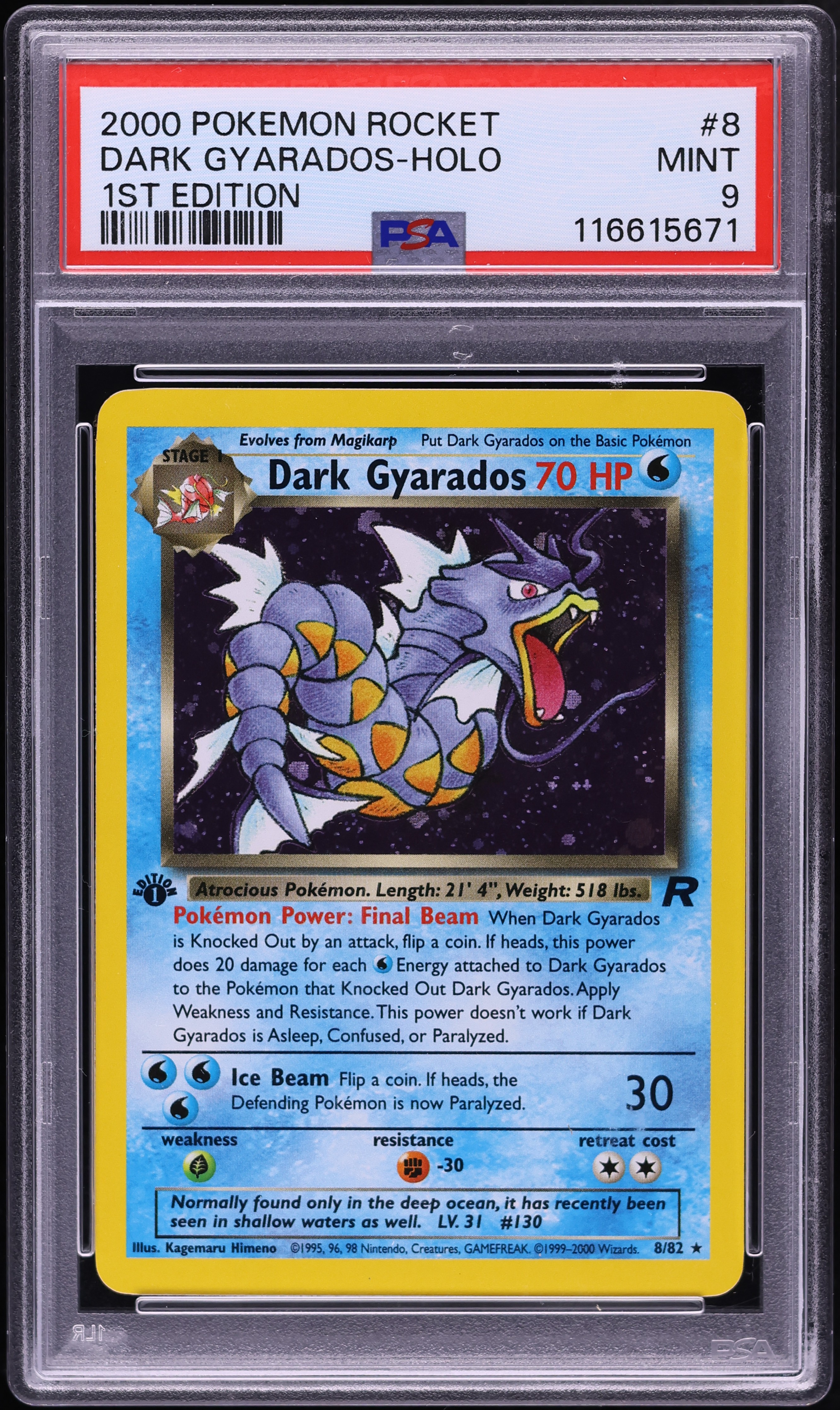 2000 Pokemon Team Rocket 1st Edition Holo Dark Gyarados #8 PSA 9 MINT