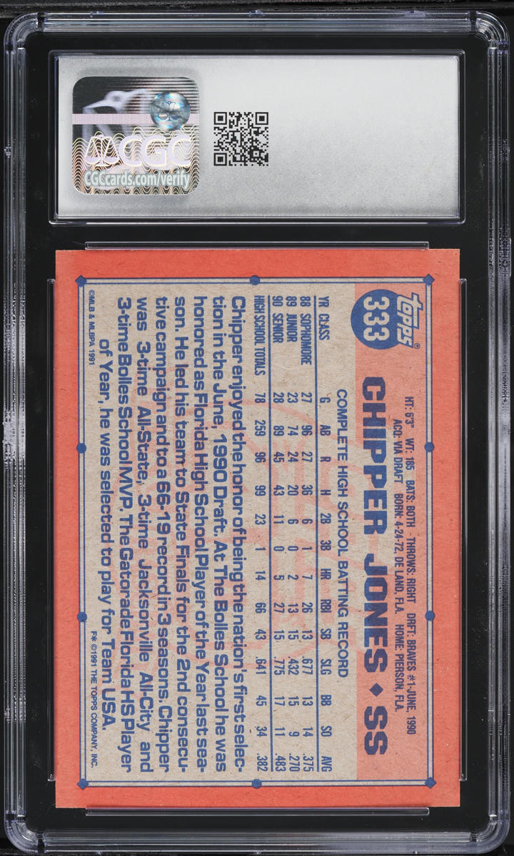 1991 Topps Chipper Jones ROOKIE #333 CGC 8 NM-MT