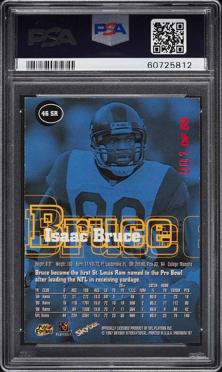 1997 Skybox Premium Rubies Isaac Bruce 1/50 #46SR PSA 7 NRMT